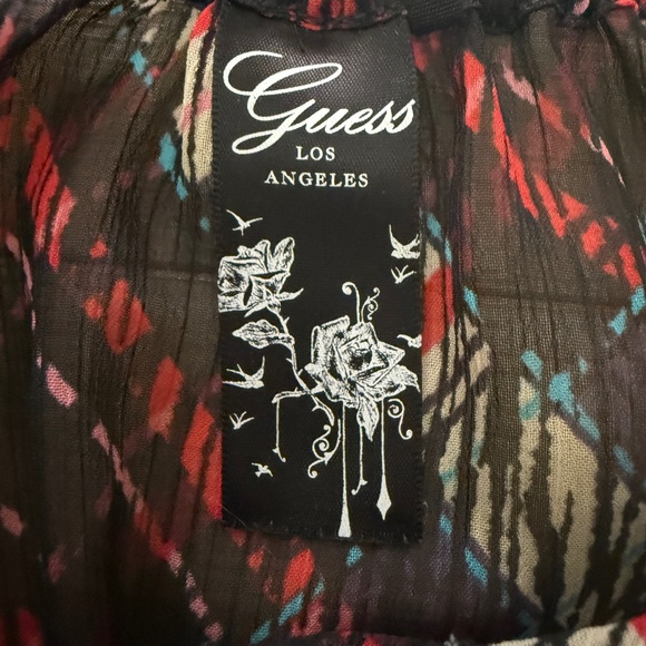 GUESS Sheer Ruffle Peasant Top Black Multi - Picture 6 of 8